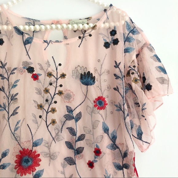 sheer embroidered floral top